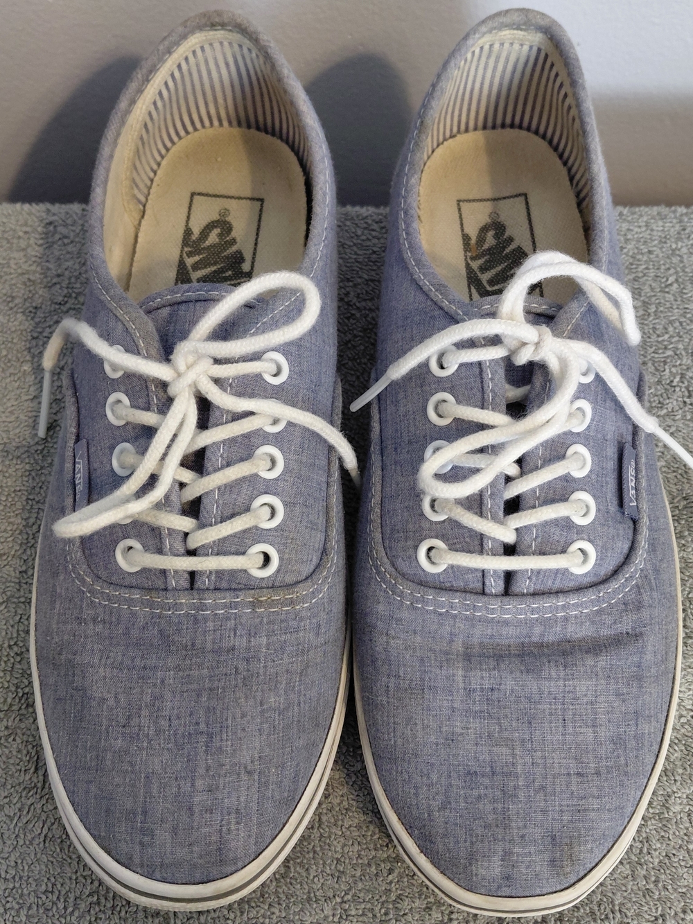 Vans Men’s Chambray Lace-Up Sneakers in Light Blue with White Laces